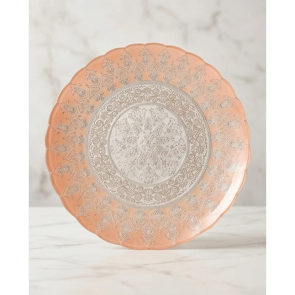 Silverina Istanbul Pink Glass Platter Genuine 99% Silver Turkish Handmade 13